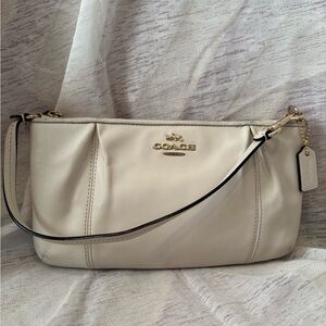 Coach Cream Leather Wristlet Clutch with Gold Hardware